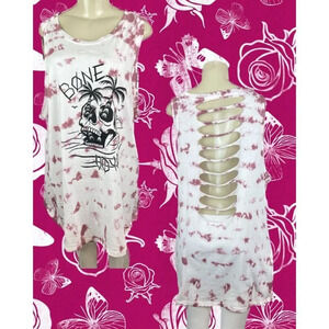 Lovesick Plus 4 Vanilla Tie-Dye Bone Voyage Skull Graphic Slashed Back Tank Top